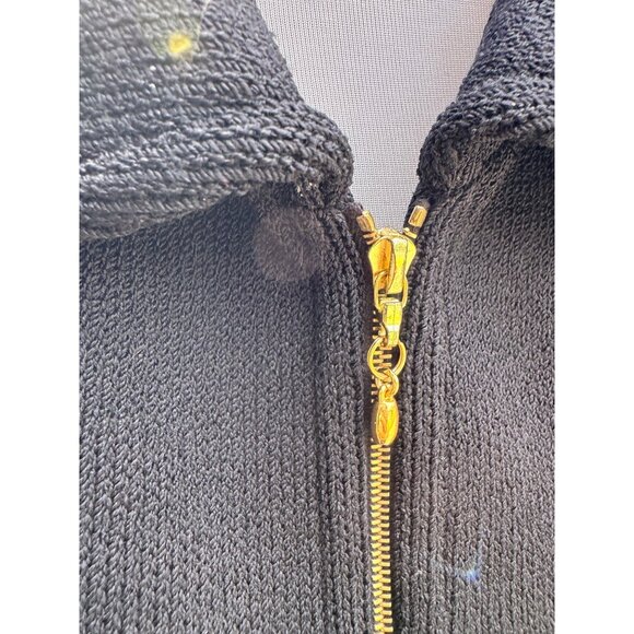 Vintage Black Short Sleeve Belted Knit Dress With Gold Zipper & Pockets - Picture 3 of 8